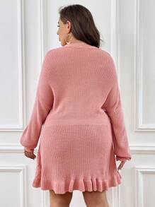 SHEIN Privé Talla grande Vestido de punto con cordón delantero bajo con fruncido - Rosa - Ver 2