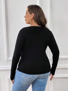 SHEIN Essnce Plus Solid Wrap Cross Ribbed Knit Sweater