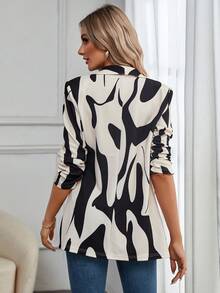 SHEIN Essnce 圖案印花青果領抽褶袖開門襟西裝外套 - 彩色 - 查看 3