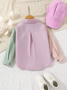 SHEIN Young Girl Letter Patched Colourblock Button Front Shirt - Multicolor - View 2