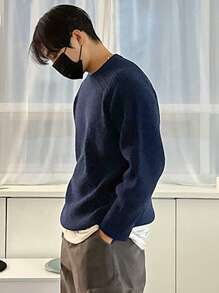 DAZY Men Solid Raglan Sleeve Fall Sweater Without Tee - Blue - View 6