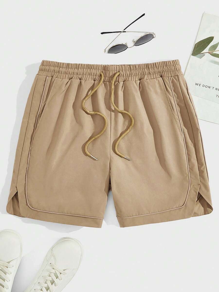 Manfinity Hypemode Men Drawstring Waist Split Hem Shorts - Khaki - View 1