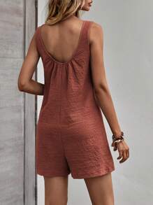 SHEIN LUNE Solid Sleeveless Romper - Rust Brown - View 2