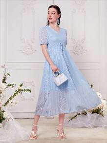 Modelyn Ống tay áo Nút phía trước Đầm - Màu xanh lam - Xem 4