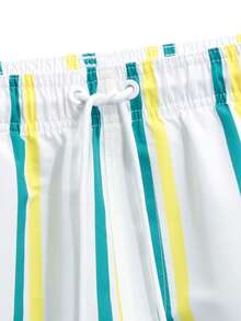 Manfinity 男士條紋印花字母補丁細節腰部抽繩泳褲 - 彩色 - 查看 5