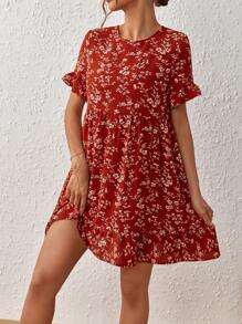 SHEIN LUNE In hoa Ditsy tay áo lá sen Xù Hoa Sen Váy Smock - Nhiều màu - Xem 5