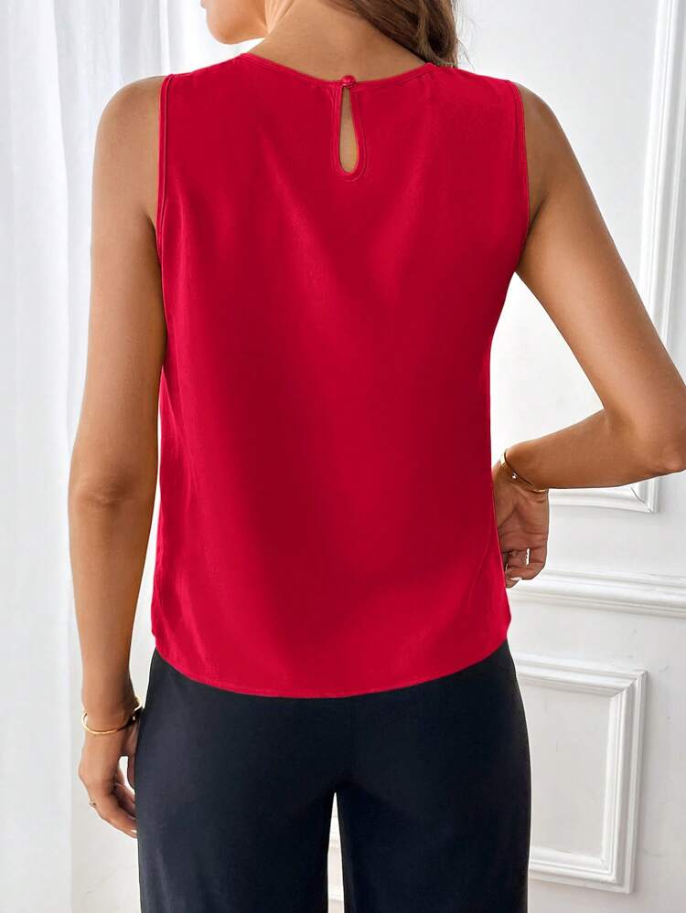 Solid Fold Pleated Detail Sleeveless Blouse