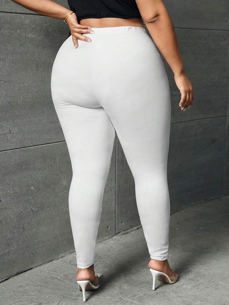 SHEIN SXY Talla grande Leggings unicolor de talle alto - Blanco - Añade 2