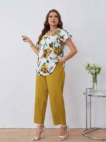 SHEIN Privé 大碼印花襯衫&腰帶長褲