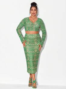 Diva Kurves Designer Plus Zebra Striped Button Front Mesh Crop Top, For Holiday, Vacation - Multicolor - View 5