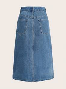 SHEIN Frenchy Viền chia cắt Váy Denim - Rửa trung bình - Xem 2