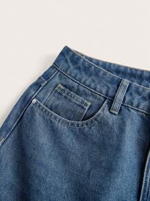 SHEIN Frenchy Viền chia cắt Váy Denim - Rửa trung bình - Xem 3