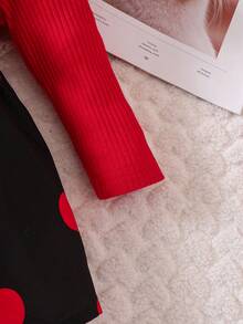 SHEIN Baby Girl Heart & Cartoon Graphic Ruffle Trim Belted Dress - Red - View 7