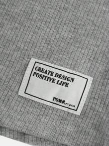 SHEIN Girlism Thiếu niên cô gái Thư được vá Đồ đan Ribbed Romper - Màu Xám nhạt - Xem 4