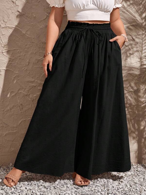 SHEIN VCAY Plus Drawstring Waist Wide Leg Summer Pants