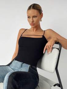 BizChic 女士纯色镂空无袖上衣，优雅商务休闲办公装，夏季基础款衬衫，适合外出、情人节派对等场合 - 黑色 - 查看 5