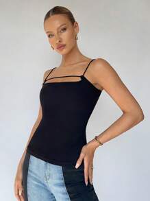 BizChic 女士纯色镂空无袖上衣，优雅商务休闲办公装，夏季基础款衬衫，适合外出、情人节派对等场合 - 黑色 - 查看 7