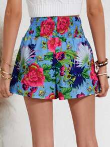 SHEIN VCAY Floral Print Wide Leg Shorts - Baby Blue - View 2