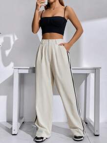 SHEIN EZwear 側拼接織帶長褲 - 白色 - 查看 7