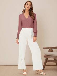 Firerie 素色前紐扣襯衫 - 藕粉色 - 查看 4