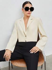 BizChic Cổ áo Nút đơn Áo vest Trang phục làm việc - Màu be - Xem 9