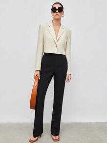 BizChic Cổ áo Nút đơn Áo vest Trang phục làm việc - Màu be - Xem 3