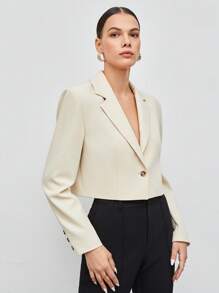 BizChic Cổ áo Nút đơn Áo vest Trang phục làm việc - Màu be - Xem 5