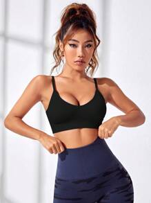 Studio SHEIN Sport Open Back Ribbed Knit Sports Bra