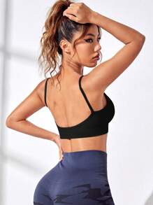 Studio SHEIN Sport Open Back Ribbed Knit Sports Bra