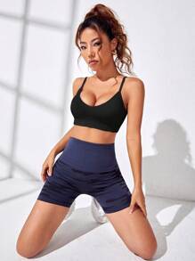 Studio SHEIN Sport Open Back Ribbed Knit Sports Bra
