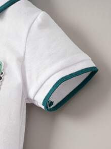 Baby Boy Cartoon Graphic Contrast Binding Polo Neck Bodysuit - White - View 4