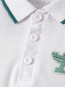 Baby Boy Cartoon Graphic Contrast Binding Polo Neck Bodysuit - White - View 5