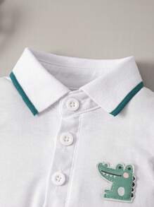 Baby Boy Cartoon Graphic Contrast Binding Polo Neck Bodysuit - White - View 7