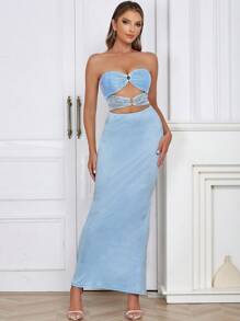 Cut Out O-ring Detail Tube Bodycon Dress - Blue - View 1