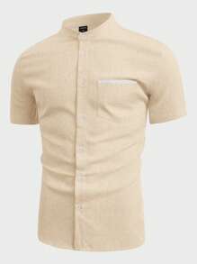 Manfinity VCAY Hombres Camisa de cuello alto con parche de bolsillo