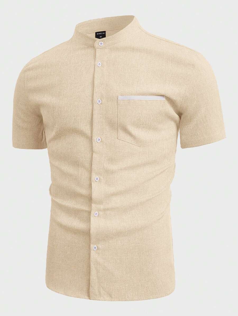 Manfinity VCAY Hombres Camisa de cuello alto con parche de bolsillo