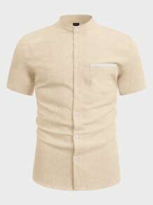 Manfinity VCAY Hombres Camisa de cuello alto con parche de bolsillo