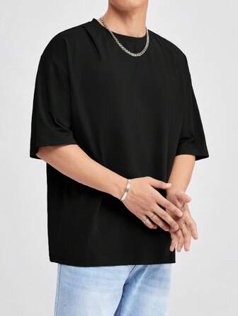 T-shirt ample à encolure ronde et épaules tombantes pour hommes, style été