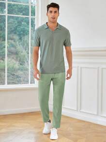 Manfinity NXTstreet Men Solid Drawstring Waist Pants - Mint Green - View 4