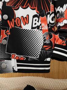 SHEIN Garoto pré-adolescente Gráfico de Letra & Cartoon Guarnição Listrada Jaqueta Bomber