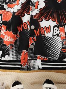 SHEIN Garoto pré-adolescente Gráfico de Letra & Cartoon Guarnição Listrada Jaqueta Bomber