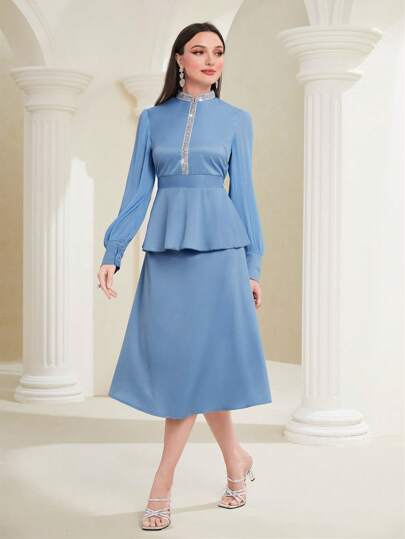 Modelyn 水鑽細節花邊下擺上衣&裙子套裝