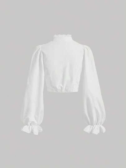 SHEIN MOD Ruffle Trim Flare Sleeve Button Front Shirt, Graduation