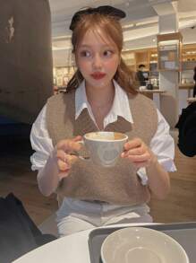 DAZY Solid V Neck Sweater Vest Without Blouse - Khaki - View 6