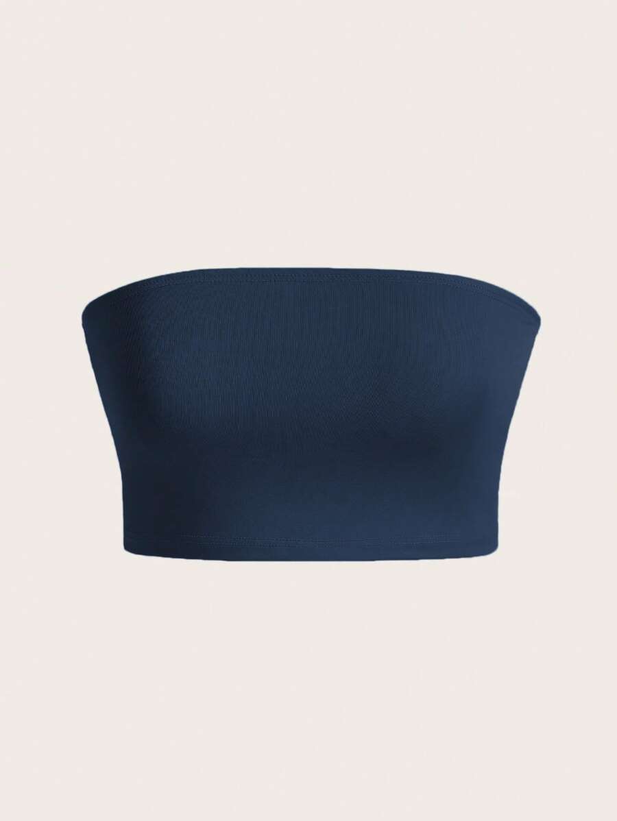SHEIN BASICS Top corto tubo sólido sin tirantes - Azul Marino - Ver 1
