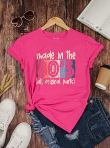 INAWLY Slogan Graphic Tee Made In The 80's All Original Parts - Hot Pink - View 1