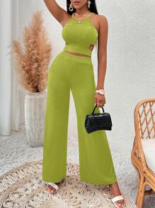 SHEIN SXY 十字交叉後綁帶吊帶上衣&闊腿褲