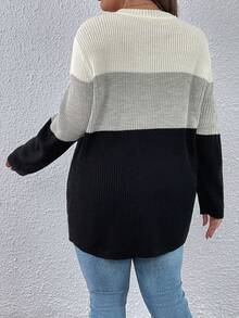SHEIN LUNE Talla grande Jersey de color combinado de hombros caídos - Multicolor - Ver 2