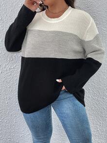 SHEIN LUNE Talla grande Jersey de color combinado de hombros caídos - Multicolor - Ver 5