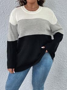 SHEIN LUNE Talla grande Jersey de color combinado de hombros caídos - Multicolor - Ver 7